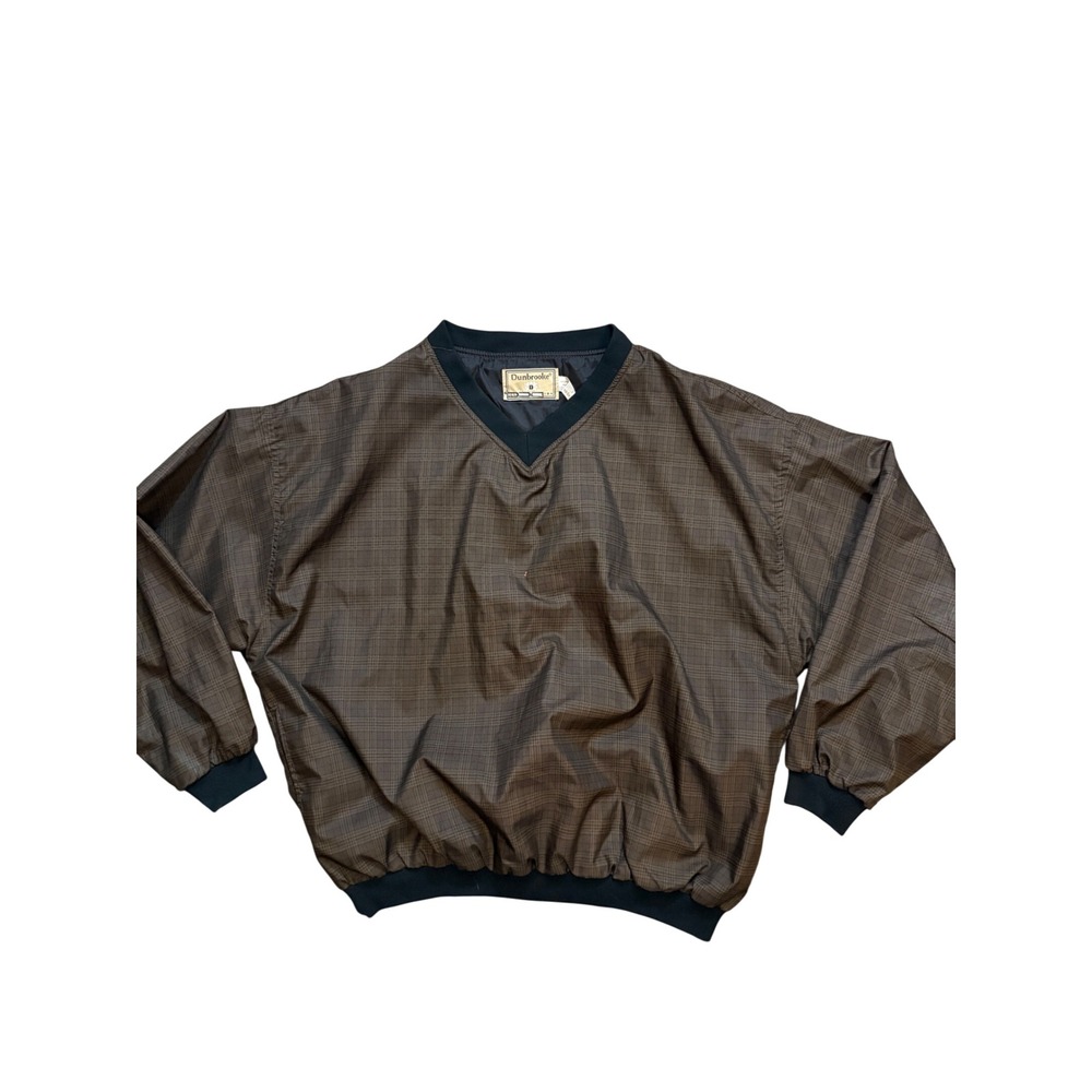 Vintage Dunbrooke D Collection Windbreaker XL Brown Plaid V Neck Made USA 90s